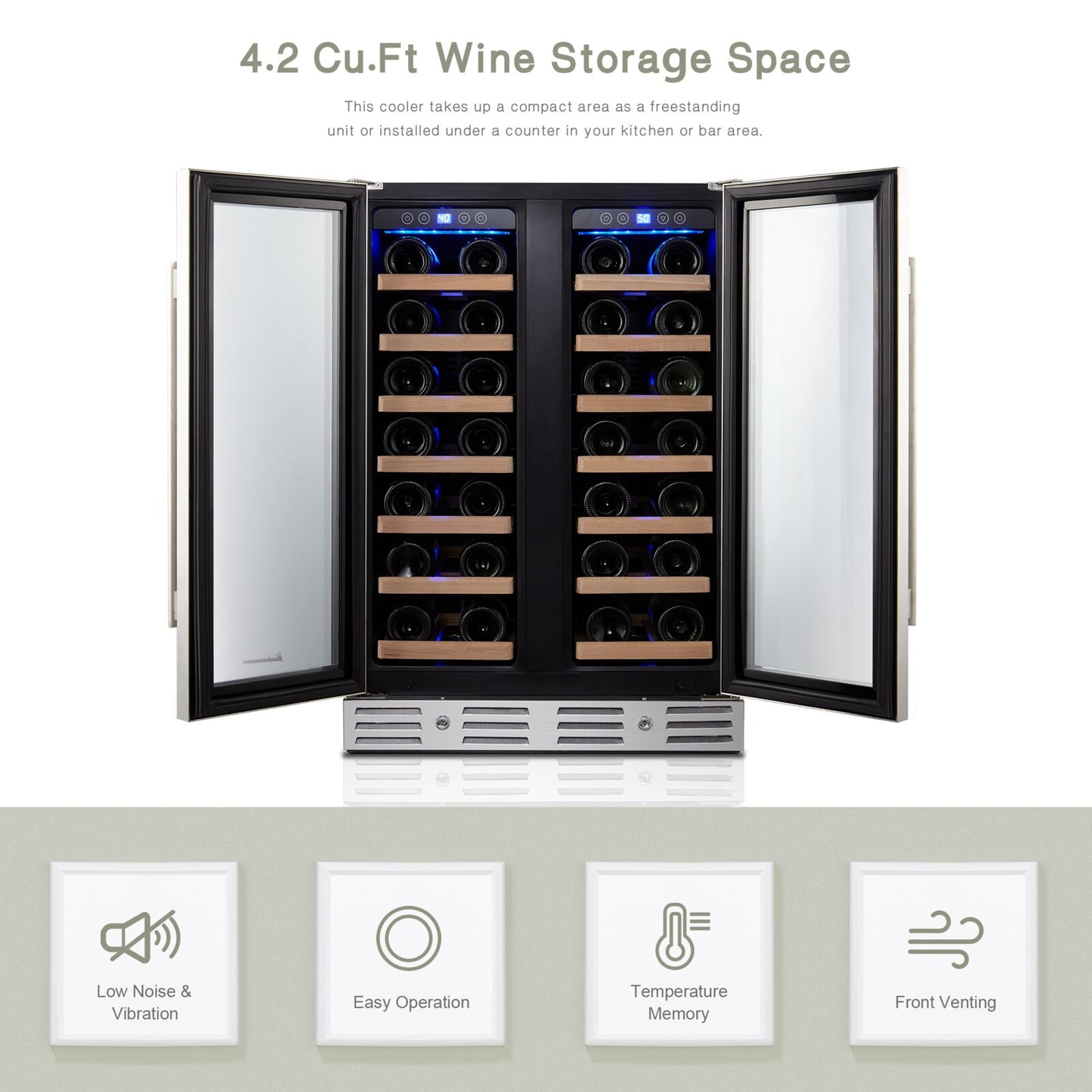 Kalamera 40 Bottle Dual Zone Built-In Wine Refrigerator